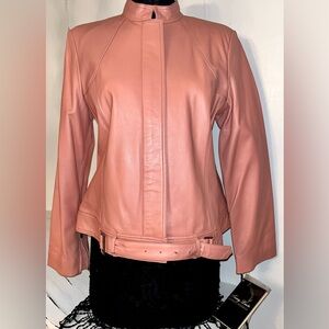 NWT Terry Lewis Rare dusty Women's Pink Leather Jacket size medium